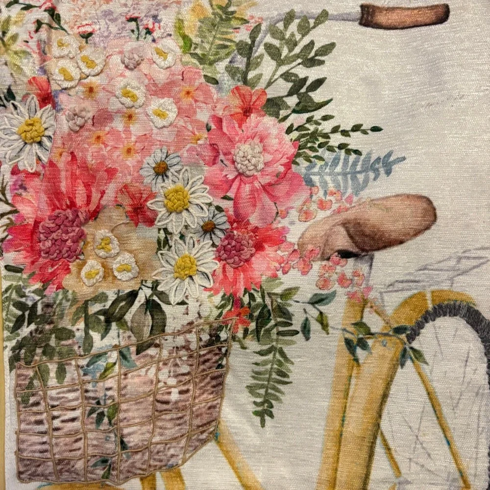 Table Runner Nicole Miller Home Cream Floral Bicycle Embroidered Bee Postcard 70
